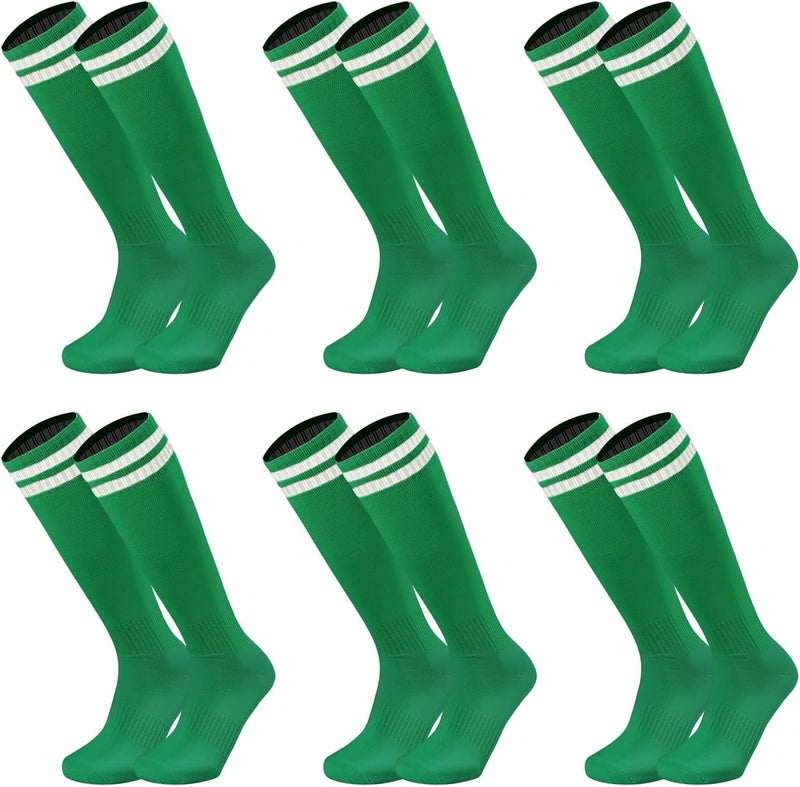 Ultrafun 6 Pairs Kids Youth Soccer Socks Solid Striped Knee High Tube Football Sports Socks for Boys Girls 6-12 Years Old - Image 1